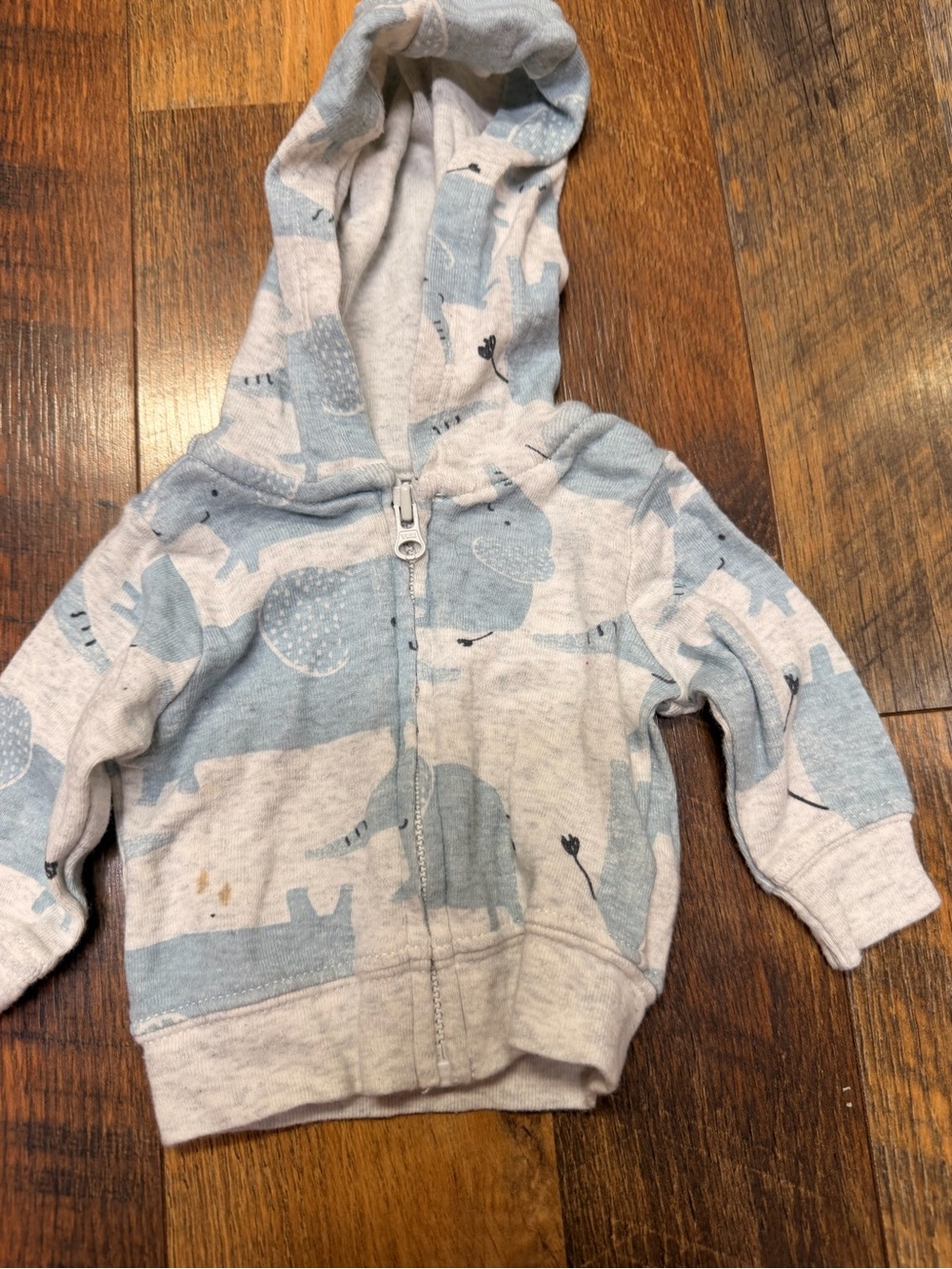 Carter's Hooded Zip Sweatshirt in Light Blue & Cream with Elephant Print